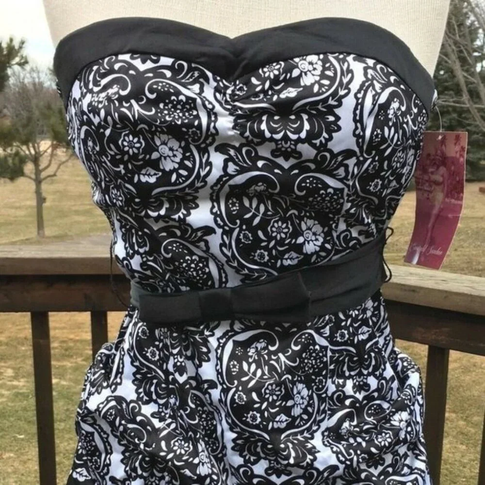 Emerald Sundae Bubble Mini Strapless Formal Dress Black Sexy Siweetheart sz 7 Jr - Picture 2 of 8